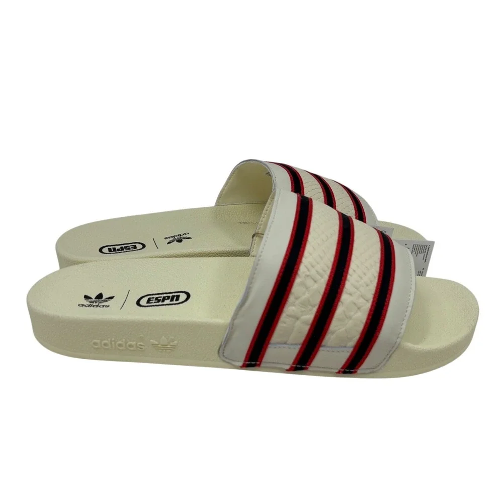 Adidas Mens Adilette X ESPN 1979 Slides 11 Cream Red Striped Sandals GZ1077 NWT